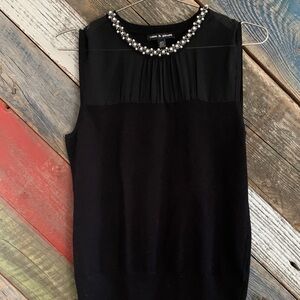 Cable & Gauge Black Sleeveless Blouse with Pearl Accents